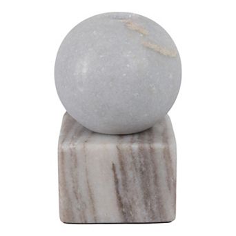Modern Decorative Marble Taper Candle Holder, Ball On Cube Design