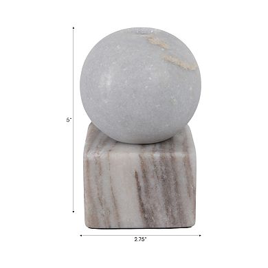 Modern Decorative Marble Taper Candle Holder, Ball On Cube Design
