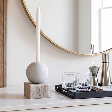 Modern Decorative Marble Taper Candle Holder, Ball On Cube Design