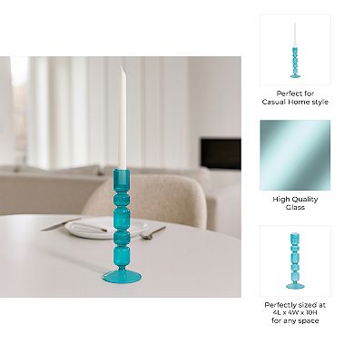 Modern Candle Holder with Stacked Sculptural Glass Base