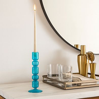Modern Candle Holder with Stacked Sculptural Glass Base