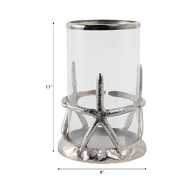 Aluminum Glass Pillar Candle Holder Starfish Design - 11" Silver