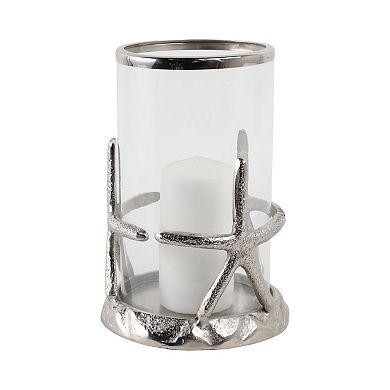 Aluminum Glass Pillar Candle Holder Starfish Design - 11" Silver