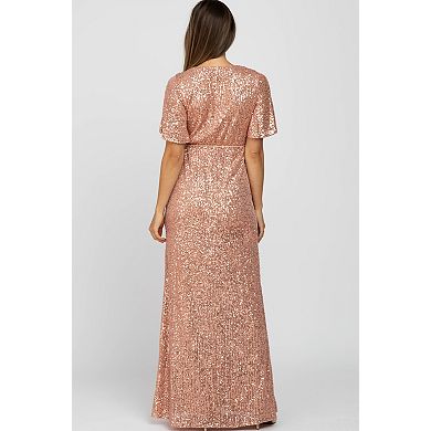 Maternity Sequin Short Sleeve Maxi Dress