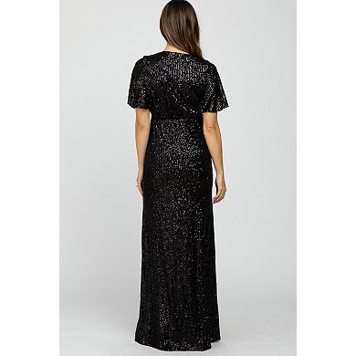 Maternity Sequin Short Sleeve Maxi Dress