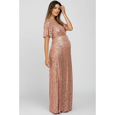 Maternity Sequin Short Sleeve Maxi Dress