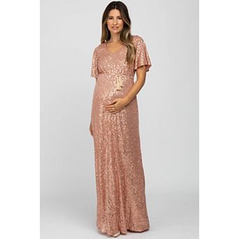 Maternity Sequin Short Sleeve Maxi Dress
