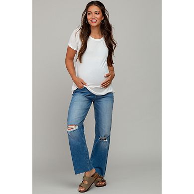 Maternity Straight Leg Frayed Hem Maternity Jeans