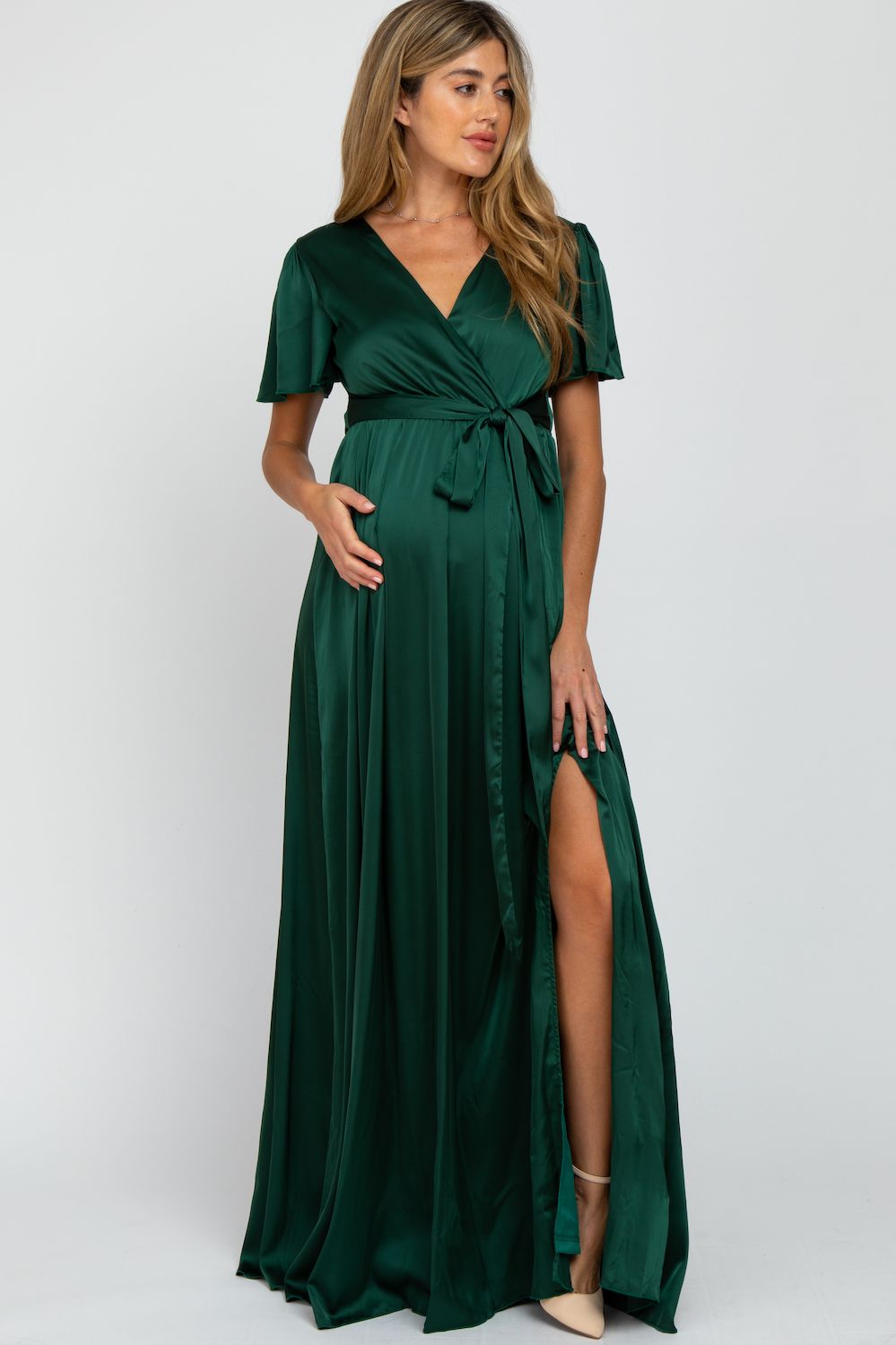 Женские платья Maternity Side Slit Satin Maxi Dress