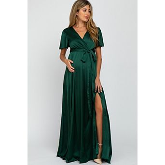 Maternity Side Slit Satin Maxi Dress
