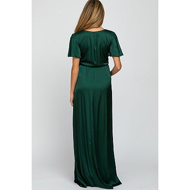 Maternity Side Slit Satin Maxi Dress