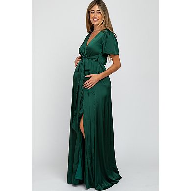 Maternity Side Slit Satin Maxi Dress