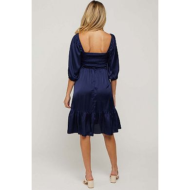 Maternity Satin Smocked Ruffle Hem Dress