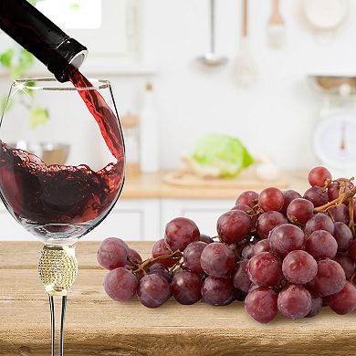 Berkware Rhinestone & Gold-Rimmed Long Stem Wine Glasses Set of 2, 18oz Lead-Free Crystal