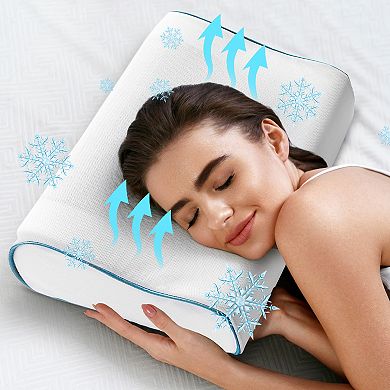 Cheer Collection Contour Gel Memory Foam Pillow with Cooling Relief and Washable Cover