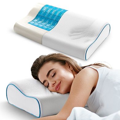 Cheer Collection Contour Gel Memory Foam Pillow with Cooling Relief and Washable Cover