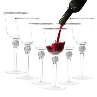 Berkware Rhinestone-Embellished Silver-Tone Wine Glasses Set of 6, 18oz Lead-Free Crystal