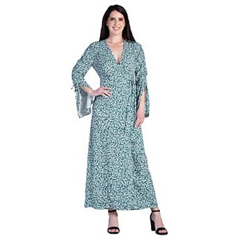 Women's Solid Ruched Long Sleeve Maxi Wrap Dress