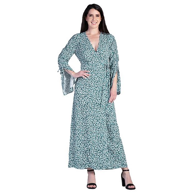 Standards & Practices Women's Green Leopard Print Long Sleeve Maxi Wrap Dress - Violeta - L