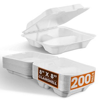 Collection 8x8 Durable Clamshell Containers for Hot and Cold Meals and Takeout Storage