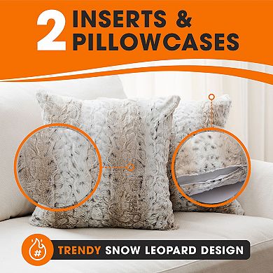 Cheer Collection Embossed Faux Fur Throw Pillows Set of 2 with Inserts Snow Leopard Print