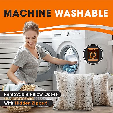 Cheer Collection Embossed Faux Fur Throw Pillows Set of 2 with Inserts Snow Leopard Print