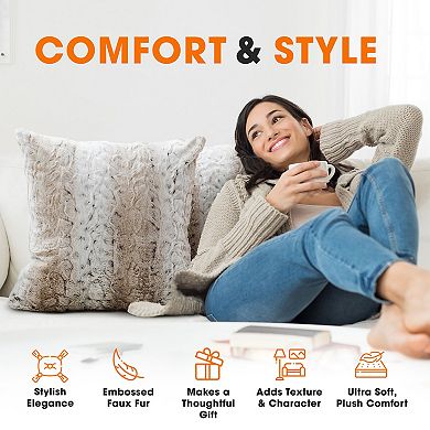 Cheer Collection Embossed Faux Fur Throw Pillows Set of 2 with Inserts Snow Leopard Print