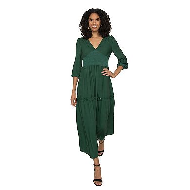 Women's Smocked Waist Long Sleeve Maxi Dress