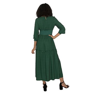 Women's Smocked Waist Long Sleeve Maxi Dress