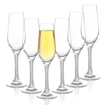 Berkware Silver Rhinestone-Embellished Champagne Flutes Set of 6, 8oz Lead-Free Crystal