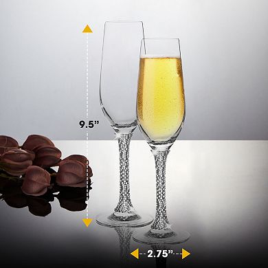 Berkware Silver Rhinestone-Embellished Champagne Flutes Set of 6, 8oz Lead-Free Crystal