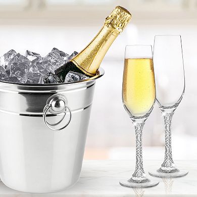 Berkware Silver Rhinestone-Embellished Champagne Flutes Set of 6, 8oz Lead-Free Crystal