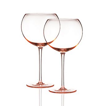 Berkware Oversized Rose Pink Tinted Premium Soda Lime Wine Glasses Set of 2, 18.7oz