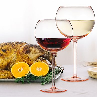 Berkware Oversized Rose Pink Tinted Premium Soda Lime Wine Glasses Set of 2, 18.7oz