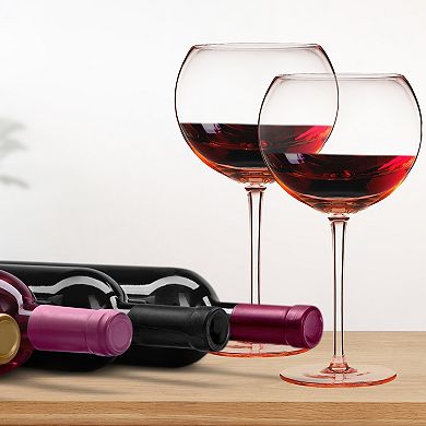 Berkware Oversized Rose Pink Tinted Premium Soda Lime Wine Glasses Set of 2, 18.7oz