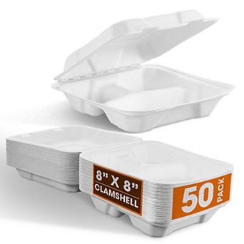 Collection 8x8 Durable Clamshell Containers for Hot and Cold Meals and Takeout Storage