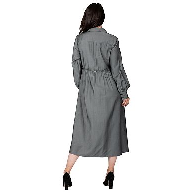 Women's Button Front Cuffed Balloon Sleeves Shirt Dress