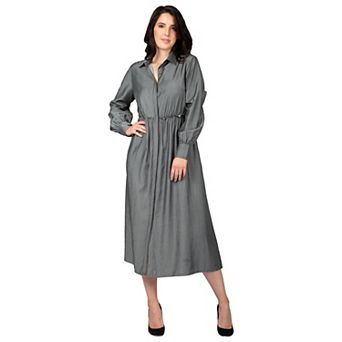 Women's Button Front Cuffed Balloon Sleeves Shirt Dress