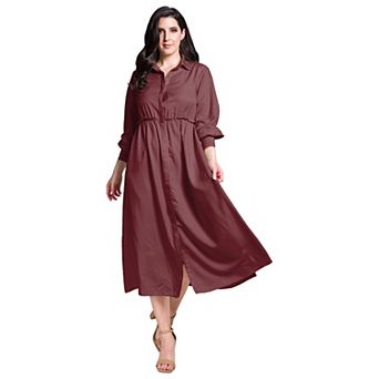 Women's Button Front Cuffed Balloon Sleeves Shirt Dress
