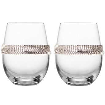 Berkware Classy Silver-Tone Stemless Wine Glasses Set of 2, 16oz Premium Crystal