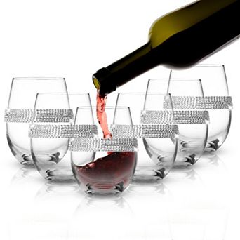 Berkware Classy Silver-Tone Stemless Wine Glasses Set of 6, 16oz Premium Crystal