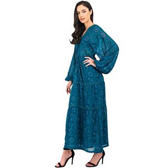 Women's Paisley Drawstring Prairie Maxi Dress