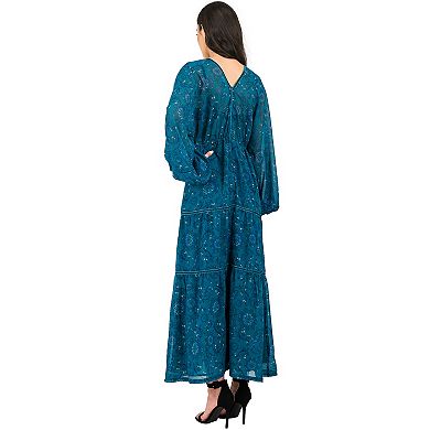 Women's Paisley Drawstring Prairie Maxi Dress