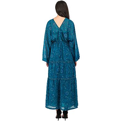 Women's Paisley Drawstring Prairie Maxi Dress