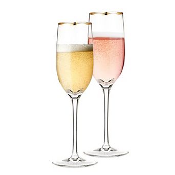 Berkware Elegant Lead-Free Crystal Champagne Flutes with Gold-Tone Rim Set of 2, 7.7oz