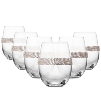 Berkware Classy Silver-Tone Stemless Wine Glasses Set of 6, 16oz Premium Crystal