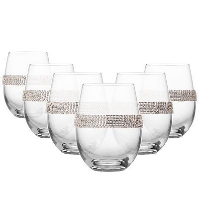 Berkware Classy Silver-Tone Stemless Wine Glasses Set of 6, 16oz Premium  Crystal