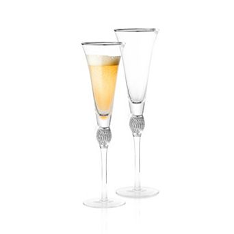 Berkware Rhinestone & Silver-Rimmed Trumpet Champagne Flutes Set of 2, 9oz Lead-Free Crystal