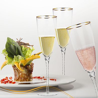Berkware Elegant Long Twisted Stem Champagne Flutes with 14k Gold Rim Set of 4 10.6oz