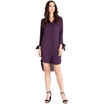 Women's Bow Tie Sleeve High Low Chiffon Shirt Dress